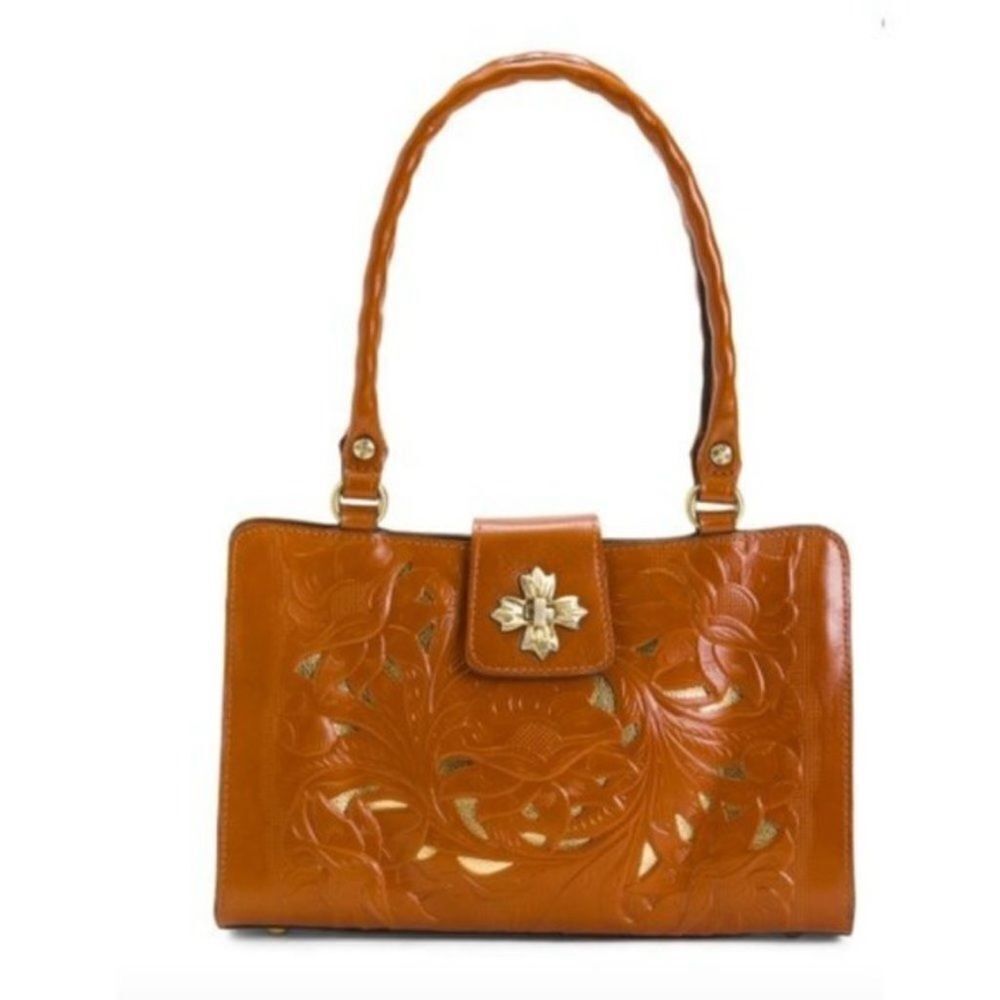 PATRICIA NASH Rosina Leather Cut Out‎ Tooled Shoulder Handbag Tan Nwot